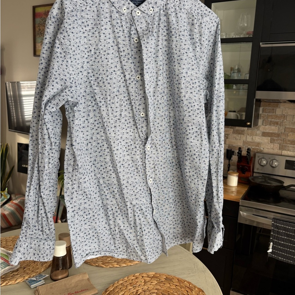 Men's Blue Patterned Dress Shirt